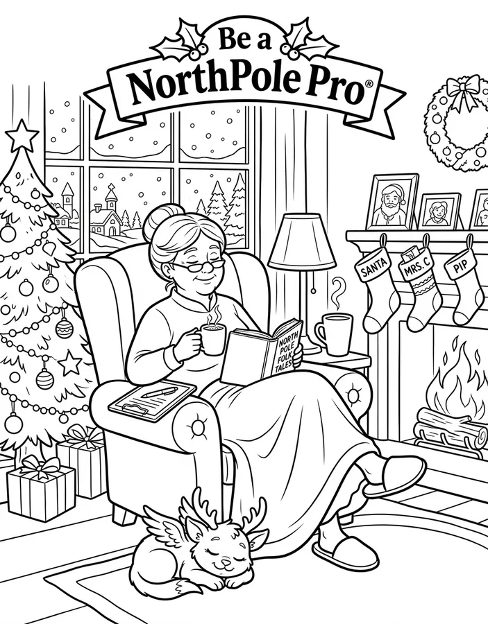 Preview of Mrs. Claus Coloring Page: A Cozy Rest