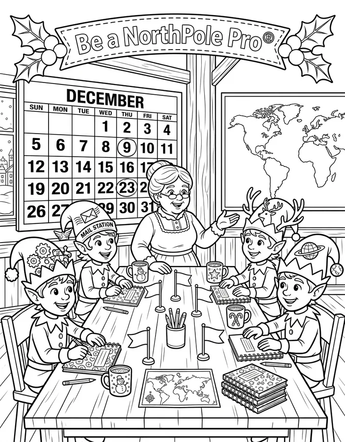 Preview of Mrs. Claus Coloring Page: Planning Day