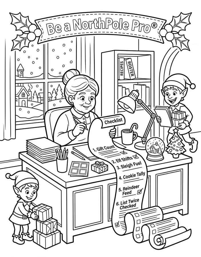 Preview of Mrs. Claus Coloring Page: The Office