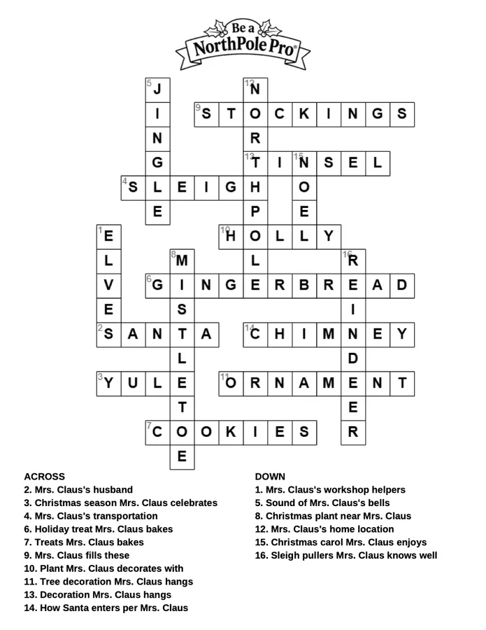 Preview of Mrs. Claus' Crossword Puzzle: Answers