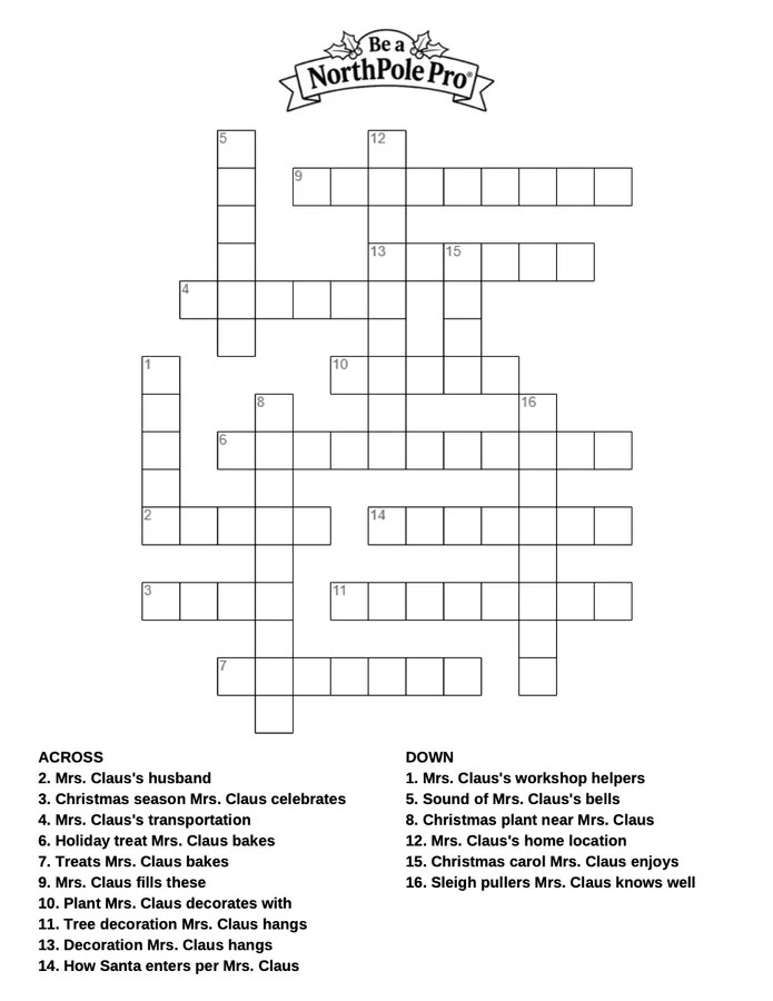 Preview of Mrs. Claus' Crossword Puzzle