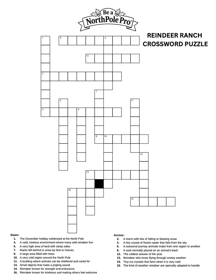Preview of Reindeer Ranch Crossword Puzzle