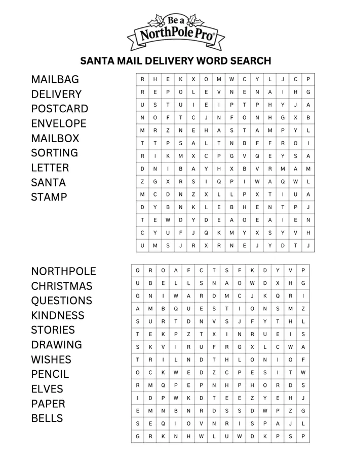 Preview of Santa Mail Delivery Word Search
