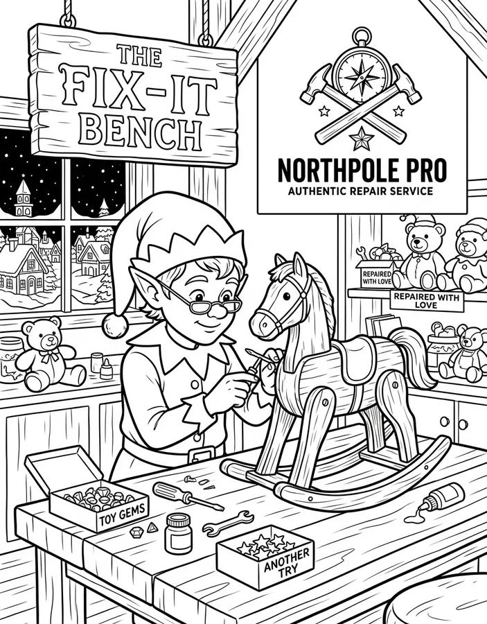Preview of Toy Factory Coloring Page: The Fix-It Bench